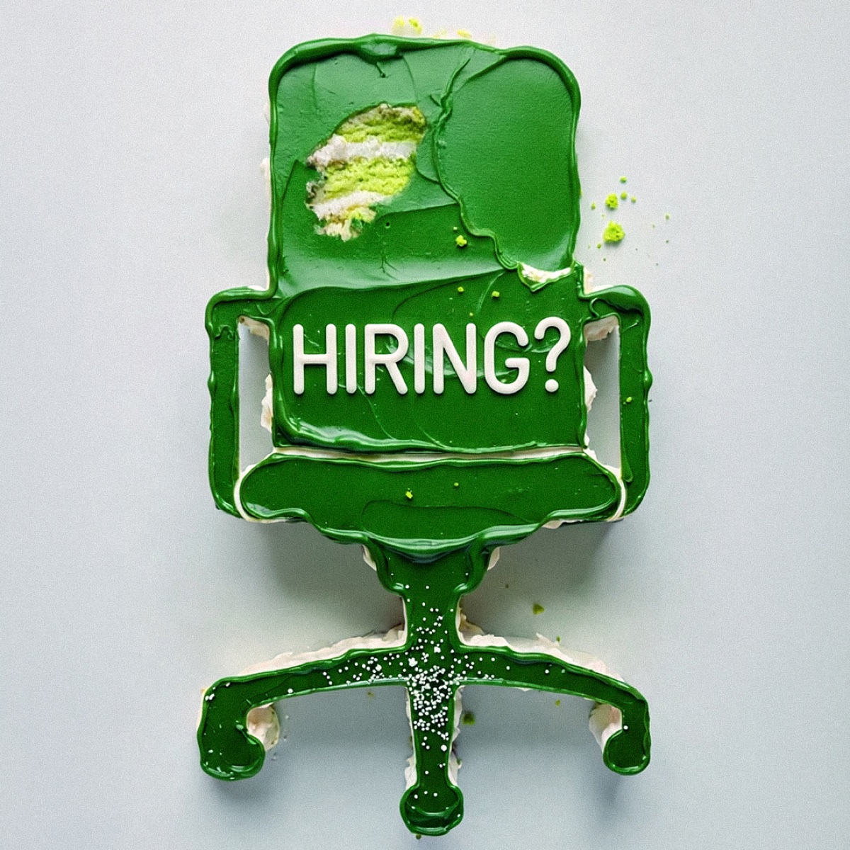 Office-chair cake "Hiring?" ad