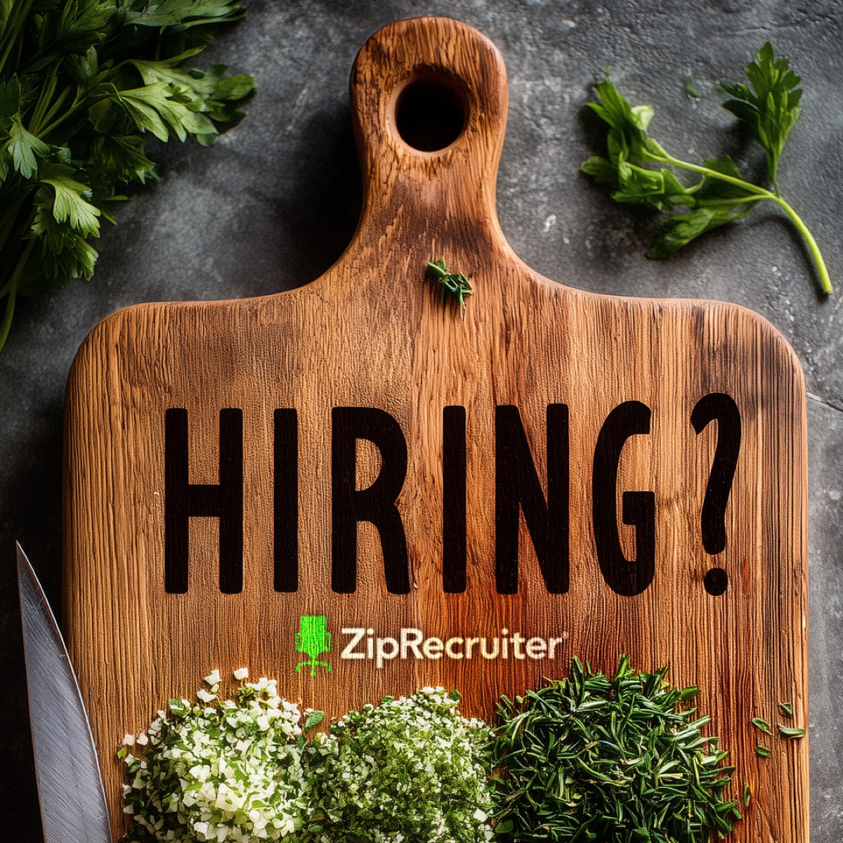 Cutting board "Hiring?" ad
