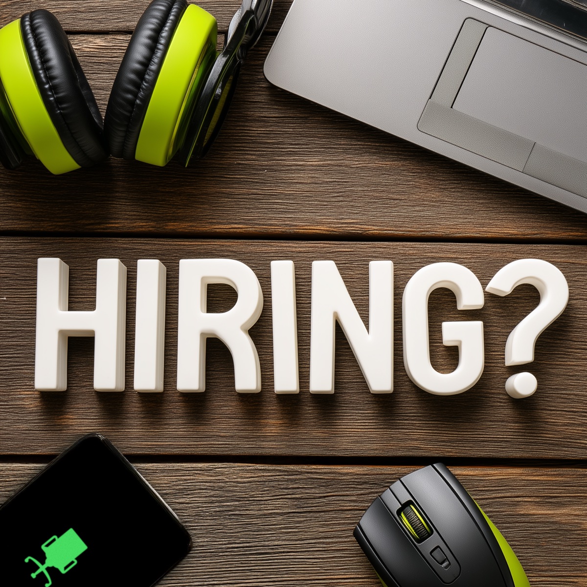 IT desk setup "Hiring?" ad