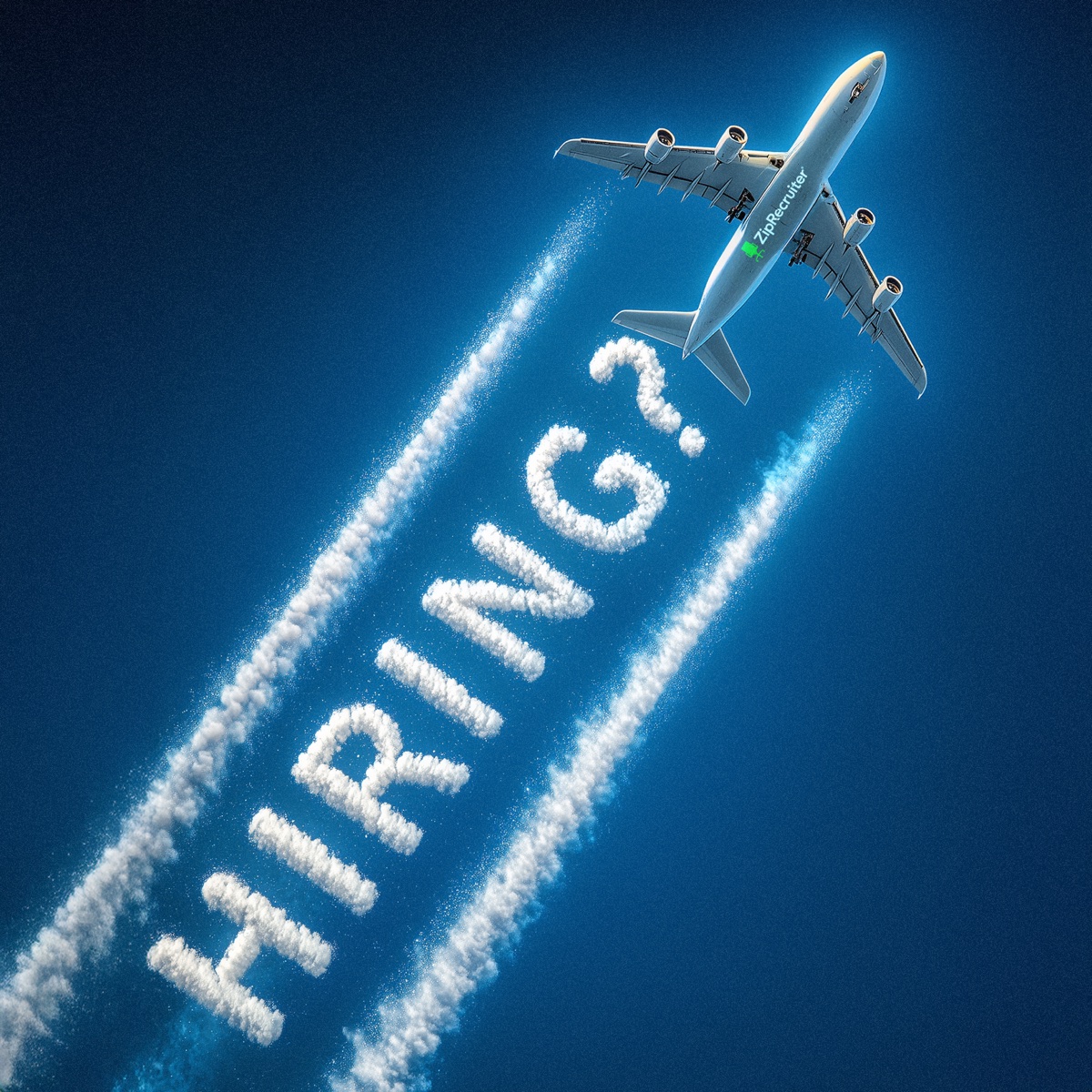 Transportation airplane contrail "Hiring?" ad