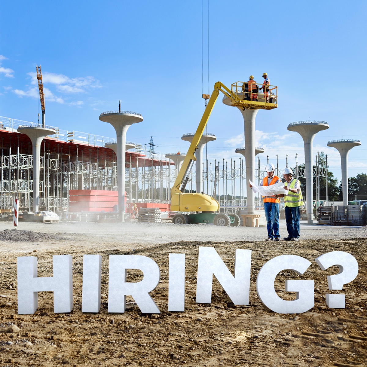 Construction site "Hiring?" benchmark ad