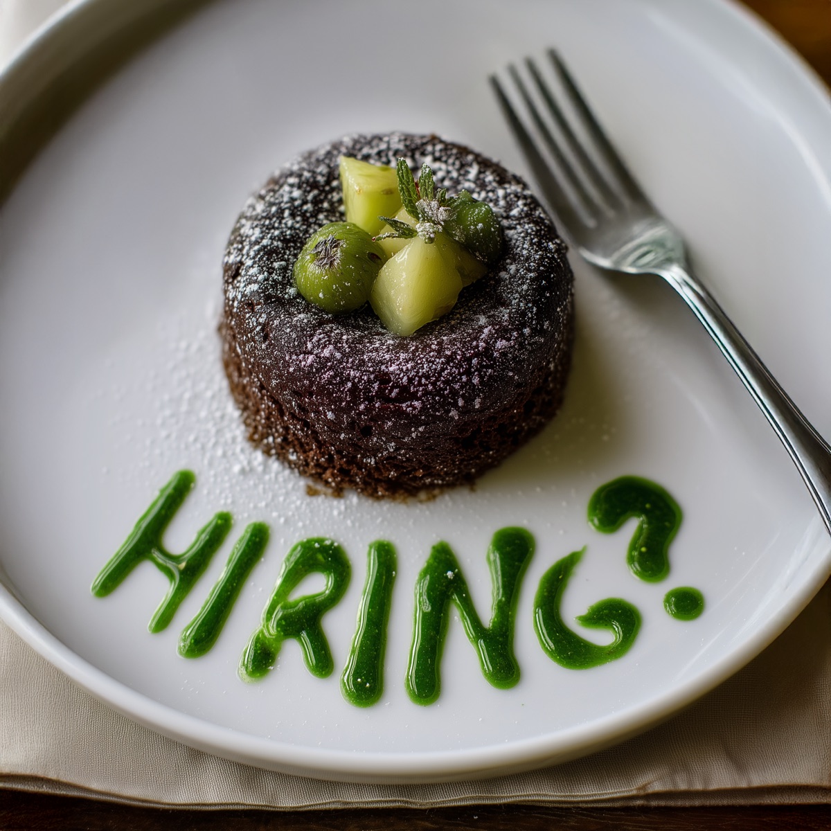 Hospitality lava cake "Hiring?" ad