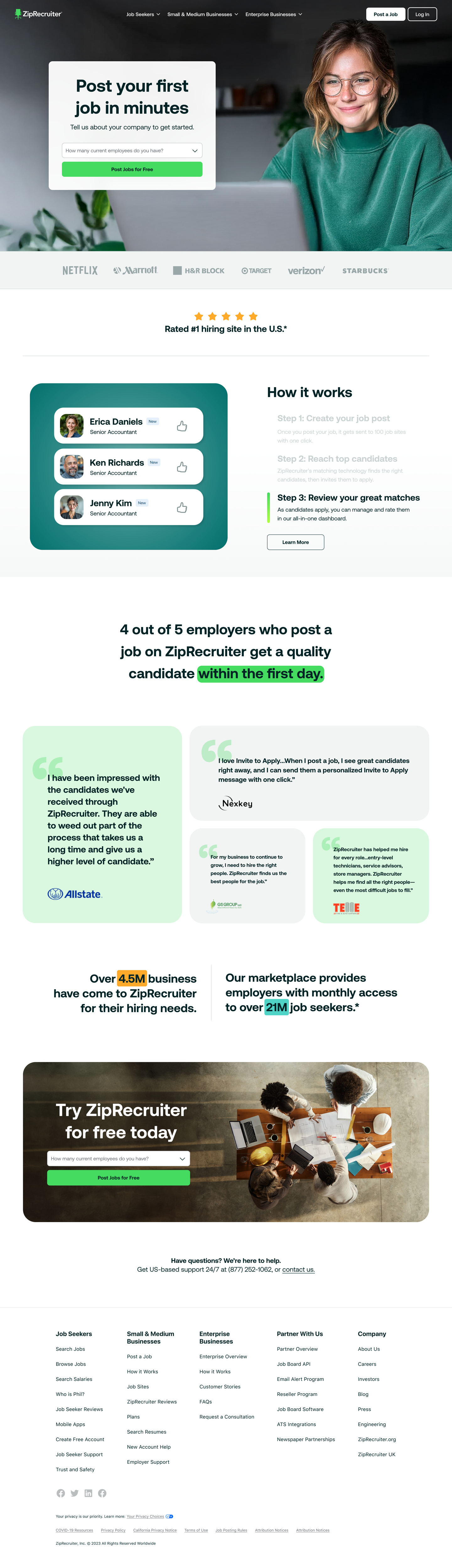 Post-a-job employer page, full desktop design